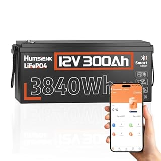 HumsiENK 12V 300Ah LiFePO4 Lithium Battery with Bluetooth, Built-in 200A BMS, Low-Temp Protection, 3840Wh Energy, 15000+Deep Cycles, for Trolling Motor, RV, Solar System, Off-Grid, Home Backup
