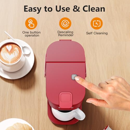 Image of Tastyle Single Serve One Cup Coffee Maker, for K Cups and Grounds, Mini Coffee Maker with Portable Handle, 6 to 12 Oz Brew Size, for Travel, Camping, Office, RV and Dorm, 120V, Vintage Red