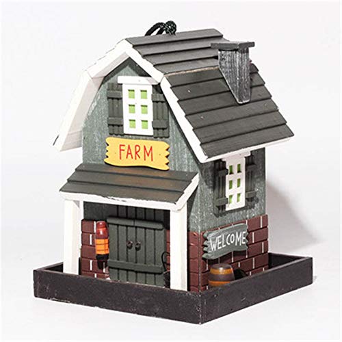 ANSTRK Creative Farm Courtyard Garden Cottages Bird Feeder For Small Bird Cabin Birdhouse Steeple Wood Bird house Outdoor Hanging Decoration Welcome Decorative Hand (Color : Green, Size : Free size)