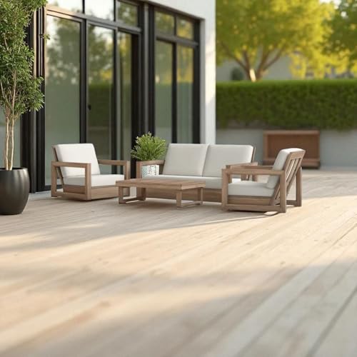 Image of MISAN Solid Sheesham Wood Sofa Set for Living Room | Natural Finish Wooden Sofa with Cushions for Home & Balcony | Solid Wood Sofa | Rosewood Sofa Set for Home & Office (2+1+1 Seater)