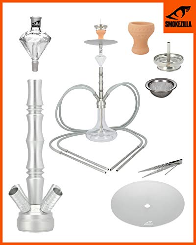 Smokezilla® MINYA 4S Shisha Set Silver - 4 Schläuche + Anschluss & Mundstücke - Inklusive Shisha Zubehör Mit… – Bild 8