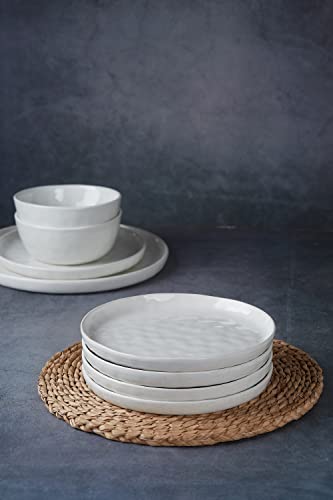 Famiware 6 Pieces Salad Plates, 8 Inch Plate Set, Scratch Resistant, Stoneware Dinnerware, Kitchen Modern Rustic Serving Dishes, White #TOP6