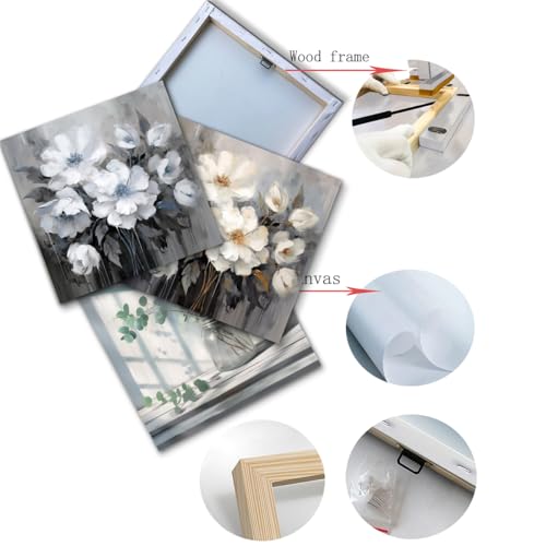 AnZhongArt Bathroom Canvas Wall Art, Bathroom Wall Decor,Living Room, Bedroom,Office,Small Gray and White Blue Flower Wall Decoration, 12x12 inches - Image 5