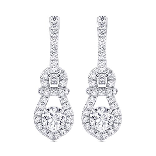 1.54Cts Colorless Diamond Halo Drop Earrings Set in 18K White Gold