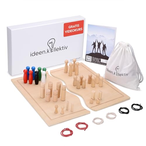 ideen.kollektiv Systembrett Familienbrett Beziehungsbrett 44 Teile für Coaching Familienaufstellung Systemisches Coaching Supervision Moderation mit Handbuch 34 Figuren vielen Extras, aus Holz