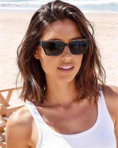 Image of AVAWAY Chunky Rectangle Sunglasses for Men Women, Polarized Trendy Large Acetate Frame UV400 Protection Driving Sun Glasses