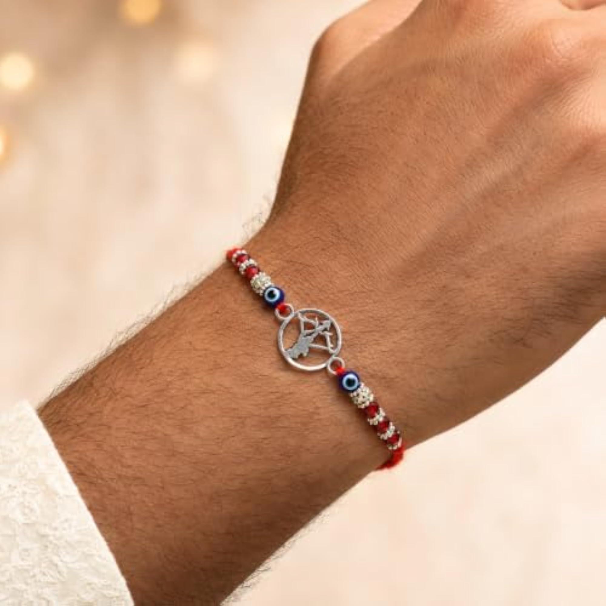 925 Sterling Silver Dhanush Baan Rakhi for Brother, Evil Eye