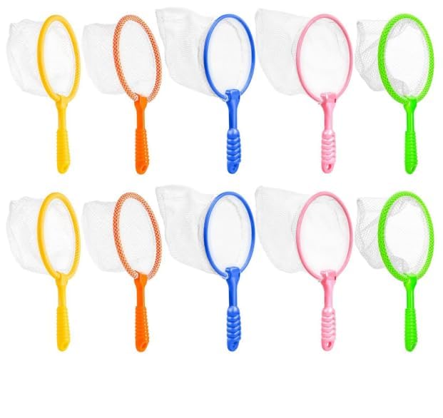 Fishing Nets for Kids, 12-Piece Set with Butterfly Nets and Fish Nets, Outdoor Exploration Tools for Nature Learning, Orange Yellow Green Blue Pink Colourful Nets for Pond Dipping and Bug Catching