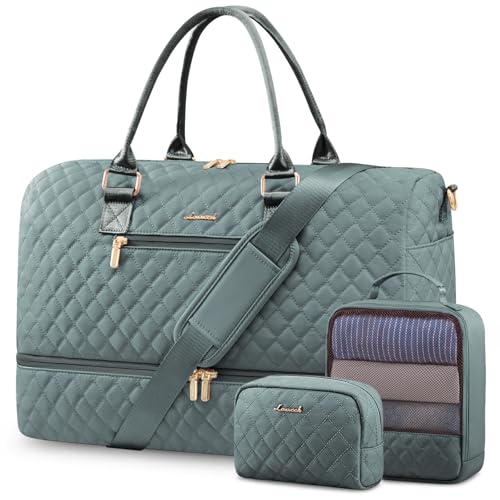 Image of LOVEVOOK Travel Duffle Bag for Women, Weekender Overnight Bag with Shoe Compartment, Carry on Bag with Toiletry Bag, Gym Duffel Bag with Wet Pocket, Hospital Bags for Labor and Delivery 3 Pcs Set