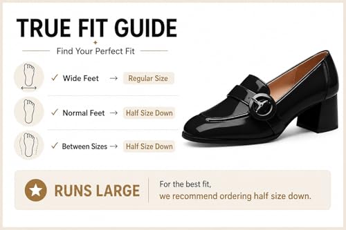GOFOURTHAT Loafers for Women Chunky Block Heels Slip On 2 Inch Low Heel Women’s Pumps Square Toe Office Work Dress Casual Shoes Black Patent Size 6 by GOFOURTHAT - Used condition - Image 2