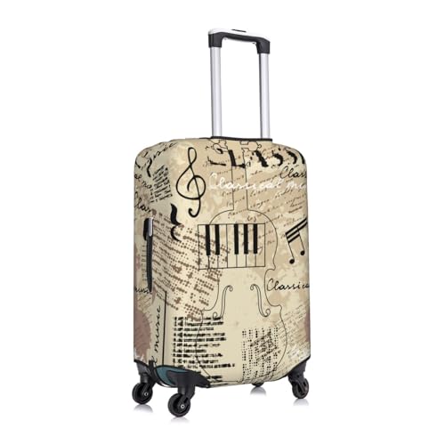 Vintage grunge Music Newspaper Brown Elastic Travel Luggage Cover Travel Suitcase Cover for Trunk Case 19''-32'' Luggage Protective Cover3
