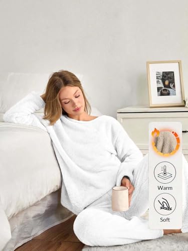 Image of KOTTY Women's Fleece White Winter Cord Set | Cozy Track Suit with Sweatshirt & Pants | Perfect for Airport & Jogging Look