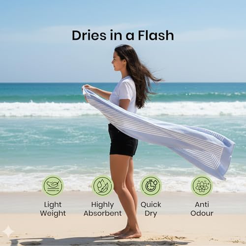 Image of Mush Grab & Go Bamboo Travel Towel | 100% Bamboo Bath Towel for Beach, Hiking & Gym Towel for Men Workout | Compact Towels with Travel Bag | 60x120 cms, 250GSM Quick Dry & Featherlight | Navy Blue