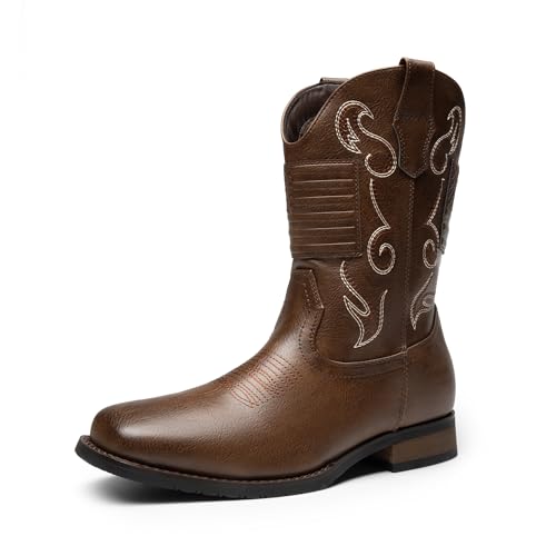 Bruno Marc Men's Cowboy Boots Waterproof Western Classic Mid Calf Boots,Size 10.5,Brown-Pu,BMUMAB2403
