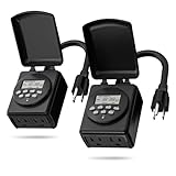 BN-LINK 7 Day Outdoor Heavy Duty Digital Programmable Timer, Outdoor Timer Outlet Waterproof, 2 Grounded Electrical Outlets for Christmas Lights, ETL Listed（2 Pack）