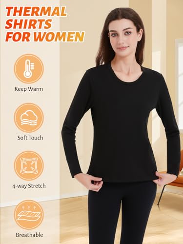 Soudittur Thermal Underwear Womens, Fleece Lined Thermal Tops Long Sleeve Undershirt Warm Winter Base Layers Shirt - Image 5