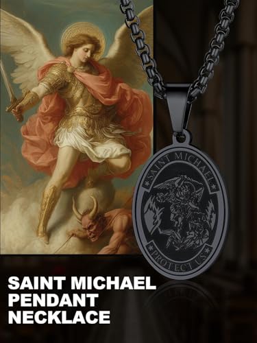 Image of U7 Saint Michael Necklace for Men,Stainless Steel /18K Gold Plated St Michael Archangel /Saint Benedict /Saint Christopher Pendant Amulet Necklace for Men Women