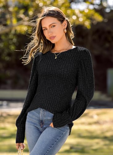 Image of MIHOLL Women's Puff Long Sleeve Shirts Casual Knit Blouses Crew Neck Elegant Tunic Tops
