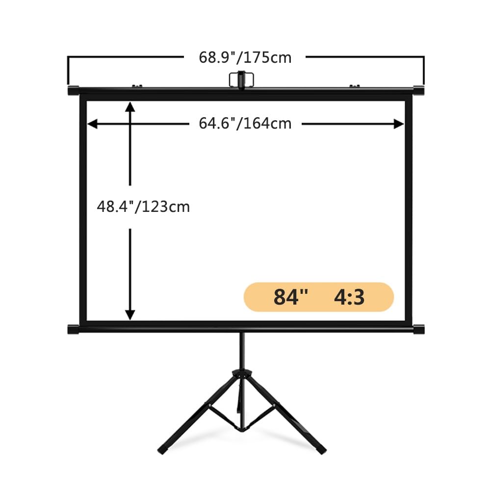 Schermo di Proiezione da Parete da 60 72 84 100 pollici con Treppiede, Schermo di Proiezione Portatile Ultra HD 4K per Esterni e Interni(84"(4:3))