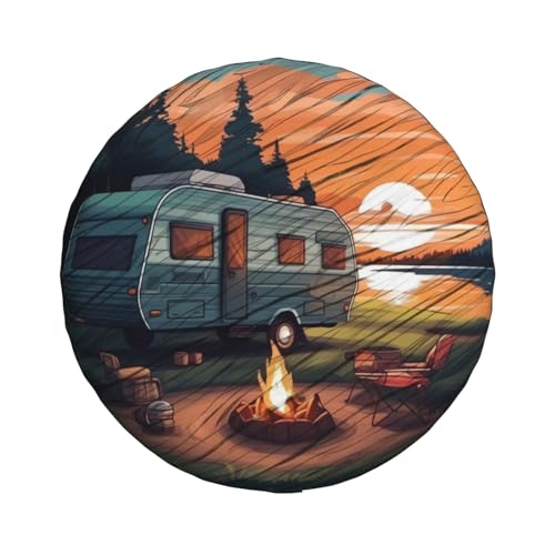 Image of Camping Spare Tire Cover Waterproof Tire Wheel Cover Dust-Proof Wheel Protector Fit for Trailer Rv SUV Truck Camper Travel Trailers Accessories (Camping)