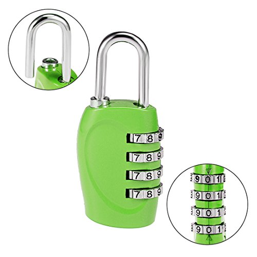 Image of uxcell 4 Digit Combination Padlock, 4mm Shackle, Zinc Alloy Lock Waterproof Lock for Gym Locker Fence Suitcase Travel Outdoor, Green