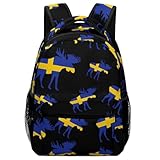 Swedish Flag And Elks Backpacks for Men Women Zippered Travel Bags Casual Daypack Laptop with Adjustable Shoulder Strap