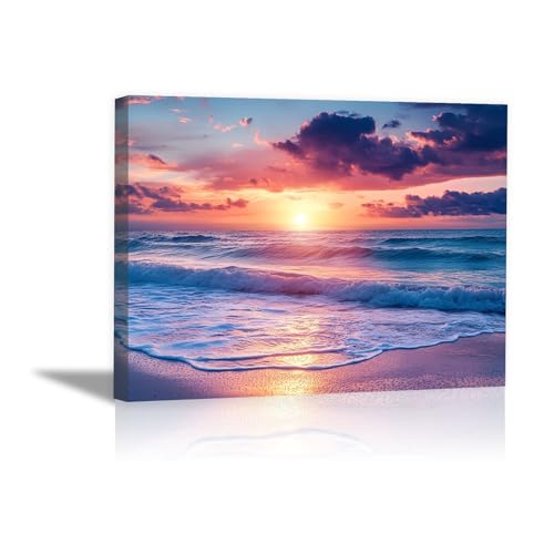 Tableau plage et mer pour salon et chambre : décoration murale océan 20x30cm encadrée