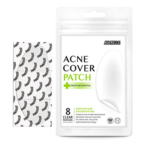 Avarelle Acne Cover Patch Frontline Essential Hydrocolloid. Aloe Oil for Sensitive Skin. Certified Vegan & Cruelty-Free (8 XL PATCHES)