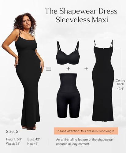 Popilush Maxi Dress Bodycon Dresses for Women Cocktail Spaghetti Strap Shapewear Dress Party Date Night Summer Long4