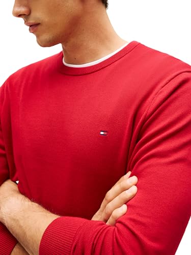 Tommy Hilfiger Herren-Pullover aus Baumwolle, einfarbig, Rundhalsausschnitt, leicht, auch erhältlich in Big & Tall, Mittelrot, XX-Large – Ansicht 2