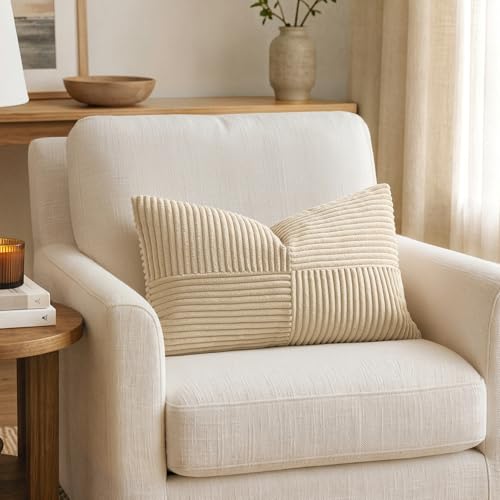 Image of MIULEE Natural Beige Decorative Lumbar Throw Pillow Covers 12x20 in 2 Pack