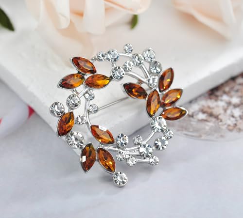 Image of Gyn&Joy Clear Crystal Rhinestone Floral Wreath Pin Brooch BZ005