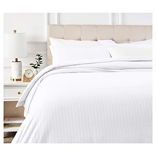 Amazon Basics Striped Microfiber Duvet Cover Set - Full or Queen, Bright White
