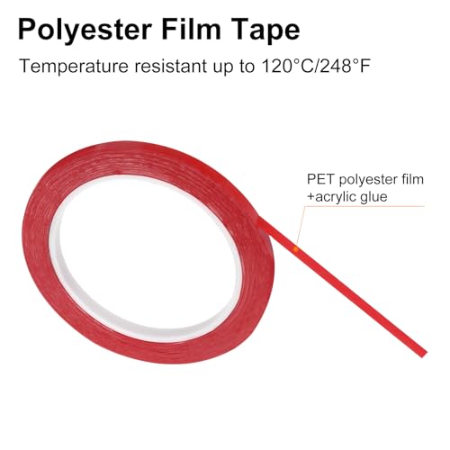 Image of uxcell 2 Rolls Red 0.26 Inch x 72 Yards Polyester Film Electrical Tape PET Tape High Temperature Heat Resistant Tape for Transformer Motor Wire 5S Positioning Logo,6.5mm x 66m