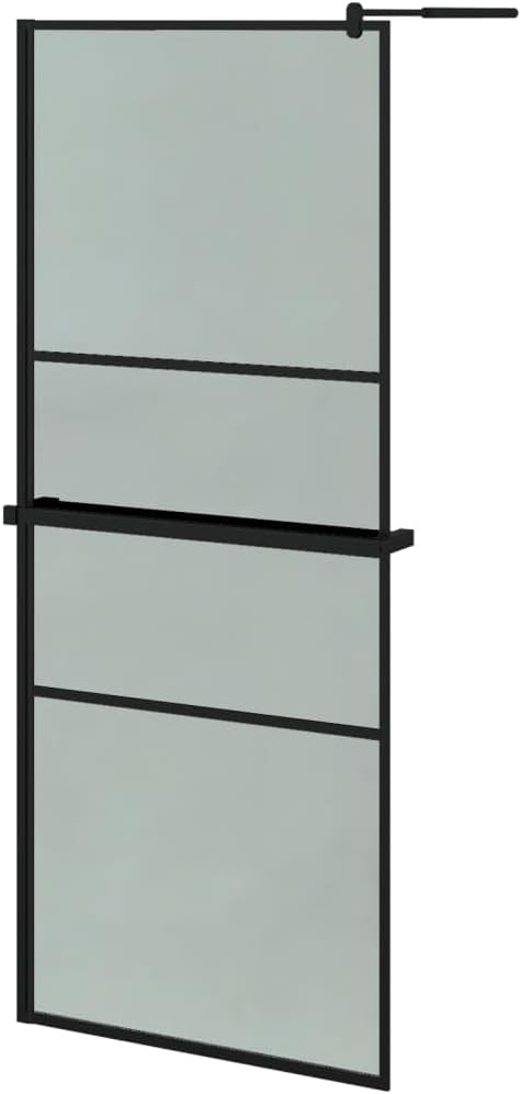 Walk-in Shower Wall with Shelf Black ESG Glass and Aluminum Frame 31.5"x76.8" Fixed Glass Shower Panel Bathroom Shower Surround Panels for Modern Shower Surround Walls