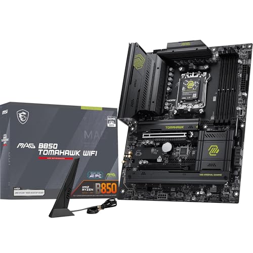MSI MAG B850 Tomahawk WiFi Motherboard, ATX - Supports AMD Ryzen 9000/8000 / 7000 Processors, AM5-80A SPS VRM, DDR5 Memory Boost 8200+ MT/s (OC), PCIe 5.0 x16, M.2 Gen5, Wi-Fi 7, 5G LAN