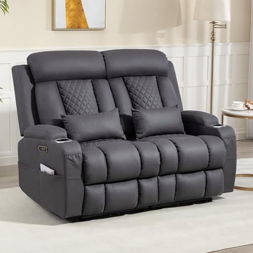 Image of Zero Wall Hugger Power Reclining Loveseat with Adjustable Headrest, Power Loveseat Recliner Sofa with USB&Type-C Ports, Wall Hugger Reclining Loveseat for Living Room (Gray, 2 Seater)