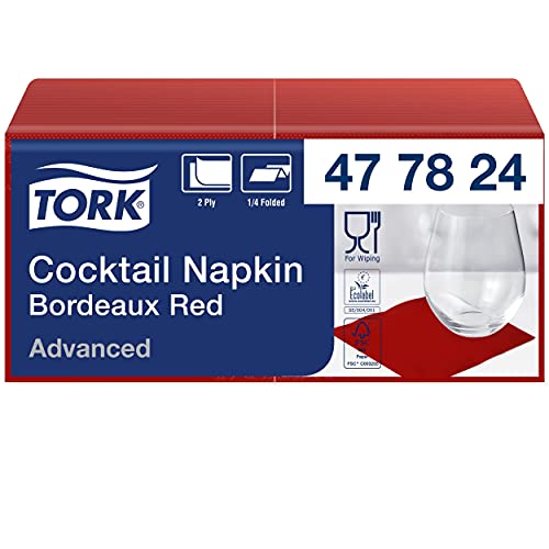 Tork 477824 Cocktailservietten Bordeauxrot / Cocktail Serviette in Advanced Qualität mit 1/4 Falz / 12 x 200 (2400) Servietten / 23,8 x 24 cm (B x L)