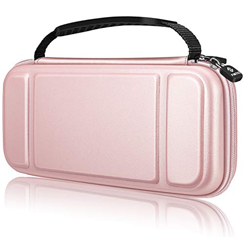 Fintie Carry Case for Nintendo Switch Lite 2019 - [Shockproof] Hard Shell Protective Cover Bag with 15 Game Card/2 Micro SD Card Slots, Inner Pocket for Switch Lite Console & Accessories, Rose Gold
