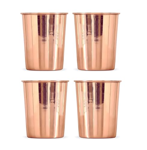 Image of Pure Copper Tumbler 300ml | 4Pcs Set Handmade Ayurvedic Water Glass | Traditional Copper Utensil for Drinking & Serving
