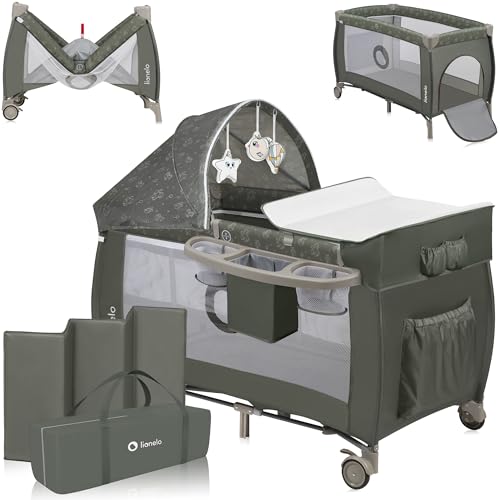 lionelo Sven Plus Cuna de Viaje para bebés 0-36M para niños hasta 15 kg Función de Cambiador Mosquitero Apertura Lateral con Cremallera Ajuste de Altura (Beige Oliva)