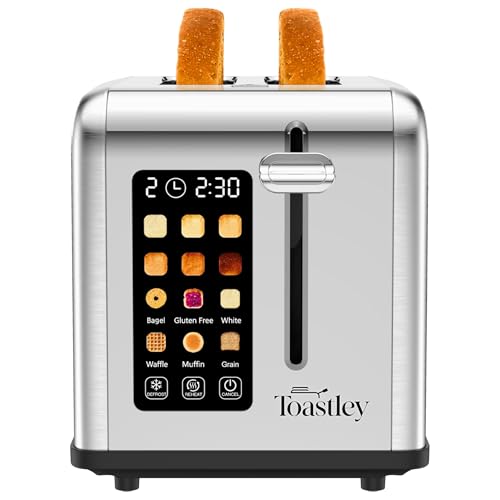 Smart Toaster 2 Slice with Touchscreen Control, Wide Slots, Extra Lift, Defrost & Timer, 880W, Silver Stainless Steel