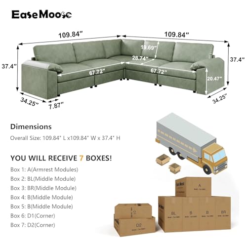 Image of EASE MOOSE Oversized Corner Modular Sectional Sofa, Faux Leather Sectional Sofa with Deep Seat, Vintage Scratch Resistant Faux Leather Material, Extra Large L Shaped Couch,Green