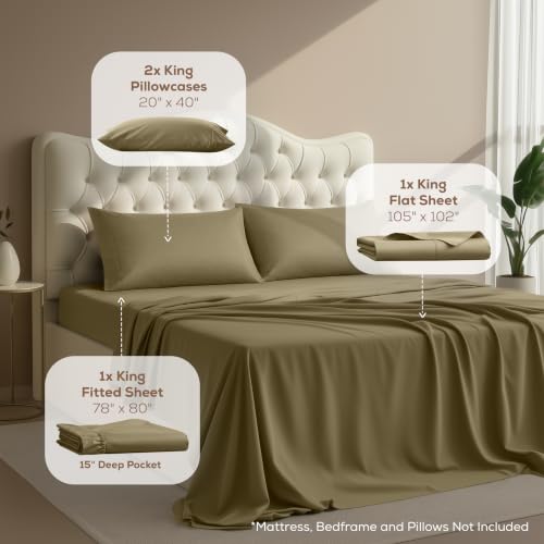 Image of Utopia Bedding King Size Sheet Set - 4 Piece Bed Sheets, Soft and Breathable Microfiber, Includes 1 Fitted Sheet, 1 Flat Sheet and 2 Pillowcases - Oeko Tex (Olive)