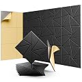 12 Pack Acoustic Panels, Sound Proof Foam Panels for Walls, Self-Adhesive High Density Soundproof Wall Panels, 12" X 12" X 0.4", Sound Absorbing Panels for Home, Studio, Office (Black)
