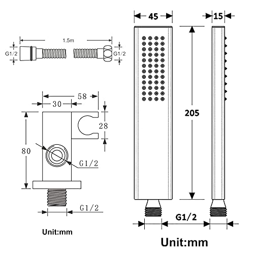 Cabezal de ducha manual cuadrado gris LASEVE miniatura 3
