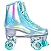 JajaHoho Roller Skates for Women, Shiny Holographic High Top Rollerskates, Double-Row Four Mixture Gradient Wheels Quad Skates for Girls Age 8-50 Indoor Outdoor (Size 8, Mint Green)