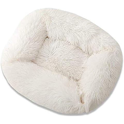 DHGTEP Cat Kennel Anxiety Calming Dogs Comfy Blanket Donut Square Cuddler Pet Bed for Orthopaedic Relief, Improved Sleeping, Waterproof Bottom (Color : White, Size : 66x56x18cm) Cover