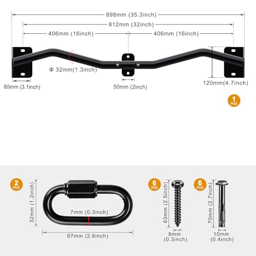 Kipika Heavy Duty Wall Mounted Pull Up Bar, Doorway Pull-Up Bar for Home Gym, Upper Body Strength Training (32" M Type) by Kipika - Used condition - Image 8