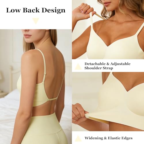 Image of SANNIDHI Low Back Bra for Women Wirefree Seamless Backless V Neck Bra with Padded Removeable